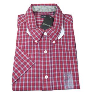 St. Johns Bay Men's Red Plaid Short Sleeve Button-Up Shirt XL Cotton